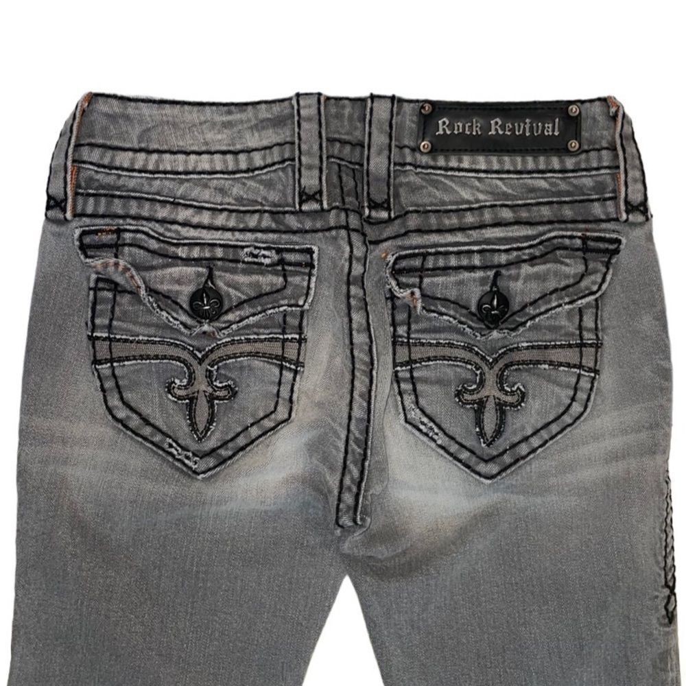 Rock revival grey destructed Eva bootcut jeans size 26
